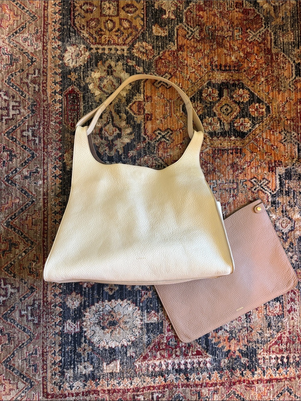 Cuyana Double Loop Bag in Ecru with 13-inch Laptop Cover in Cappuccino